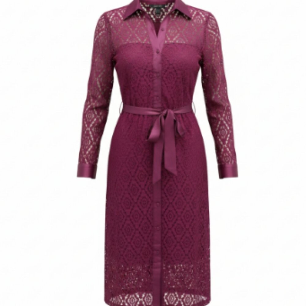NWOT Intricately Laced Long Sleeve Dress in Burgundy - Size 12